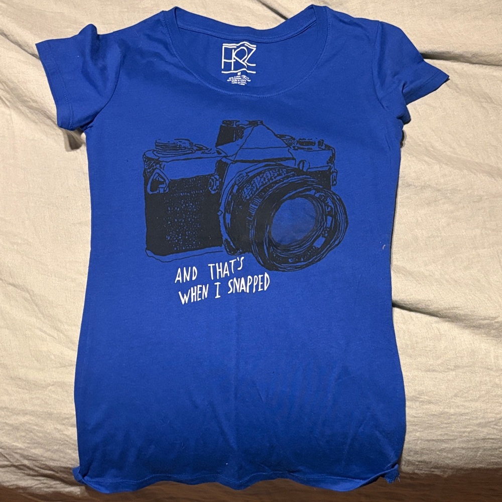 Blue Graphic T-Shirt with Camera Design
